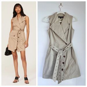 EUC Toccin NY Sleeveless Belted Wrap Trench Mini Dress in Khaki Tan Size 0